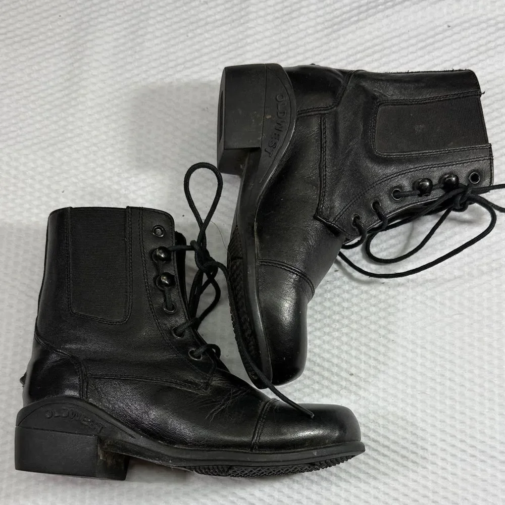 Old West Black Lace-Up Ankle Boots Kids Size 110 (11) unisex